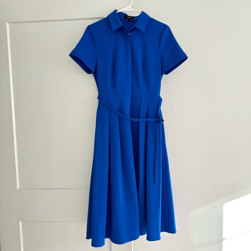 THEORY Bright Blue Belted Dress